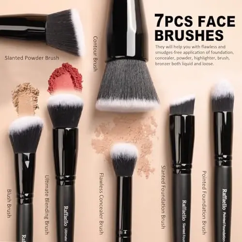 Raffaello Makeup Brushes 15Pcs Makeup Brush Set Premium Synthetic Powder Foundation Contour Blush Concealer Eye Shadow Blending Liner Make Up Brush Kit - 4