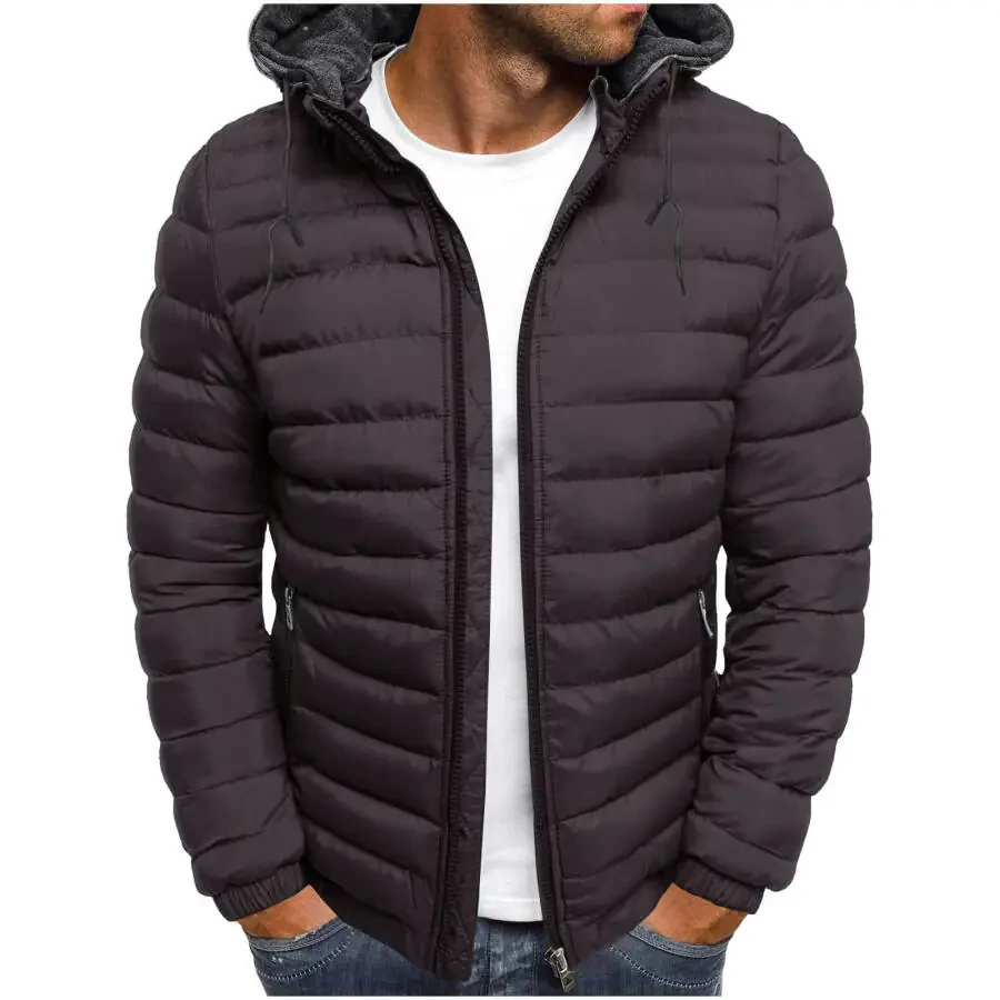 Zpanxa Mens Winter Coats Men's Solid Color Hooded Jacket Cotton Padded Jacket Fashion Cotton Padded Jacket Men's Warm Cotton Padded Jacket Black L - 1