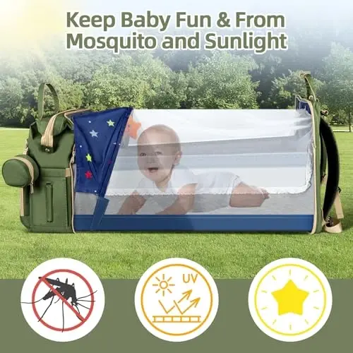 ZRSUN Baby Diaper Bag Backpack,Baby Shower Gifts, Multifunctional Travel Diaper Bag, Gifts for Mom with Portable Diaper Pad (Green) - 4