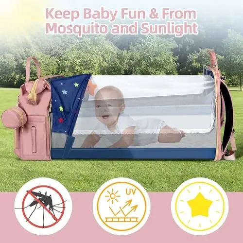 ZRSUN Baby Diaper Bag Backpack,Baby Shower Gifts, Multifunctional Travel Diaper Bag, Gifts for Mom with Portable Diaper Pad,Pink - 4