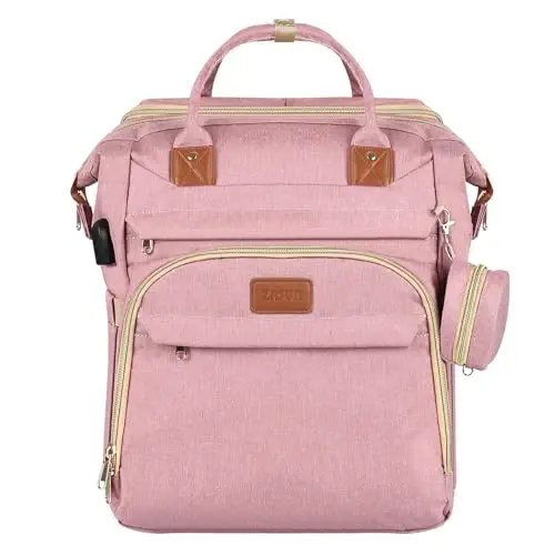 ZRSUN Baby Diaper Bag Backpack,Baby Shower Gifts, Multifunctional Travel Diaper Bag, Gifts for Mom with Portable Diaper Pad,Pink 
