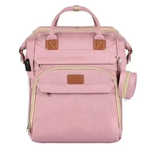 ZRSUN Baby Diaper Bag Backpack,Baby Shower Gifts, Multifunctional Travel Diaper Bag, Gifts for Mom with Portable Diaper Pad,Pink - MODAZONE