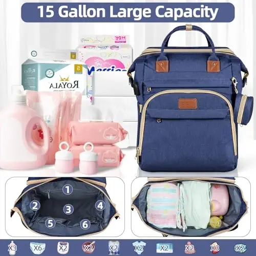 ZRSUN Diaper Bag Backpack, Multifunctional Baby Travel Bag with Foldable Changing Station, Portable Changing Pad, USB Charging Port, Blue - ZRSUN (1)