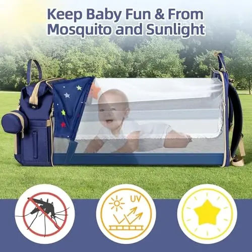 ZRSUN Diaper Bag Backpack, Multifunctional Baby Travel Bag with Foldable Changing Station, Portable Changing Pad, USB Charging Port, Blue - 4