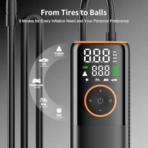ZSX Tire Inflator Portable Air Compressor-160 PSI Portable Air Pump for Car Tires with Tire Pressure Gauge, Portable Tire Inflator for Car, Bike, Motorcycle Tires, Balls and More - 4