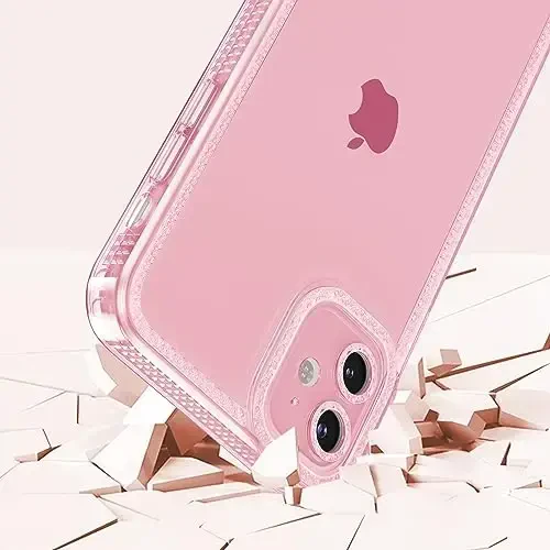 ZTOFERA Designed for iPhone 12 6.1 inch,Cute Clear Case for Women Girls,Sparkly Glitter Bling Flexible Soft TPU Silicone Bumper Protective Cover for iPhone 12,Pink - 4