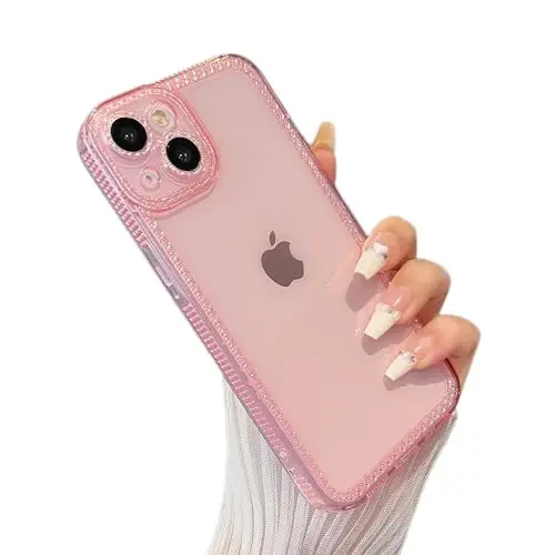 ZTOFERA Designed for iPhone 13 6.1 inch,Cute Clear Case for Women Girls,Sparkly Glitter Bling Flexible Soft TPU Silicone Bumper Protective Cover for iPhone 13,Pink 