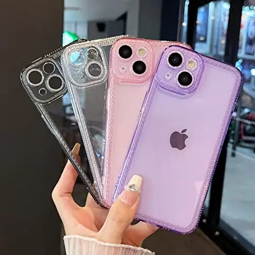 ZTOFERA Designed for iPhone 14 6.1 inch,Cute Clear Case for Women Girls,Sparkly Glitter Bling Flexible Soft TPU Silicone Bumper Protective Cover for iPhone 14,Gray - 5