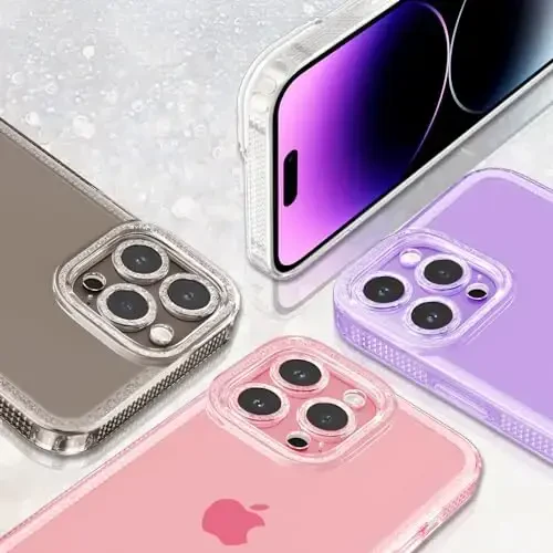 ZTOFERA Designed for iPhone 14 Pro 6.1 inch,Cute Clear Case for Women Girls,Sparkly Glitter Bling Flexible Soft TPU Silicone Bumper Protective Cover for iPhone 14 Pro,Purple - 5