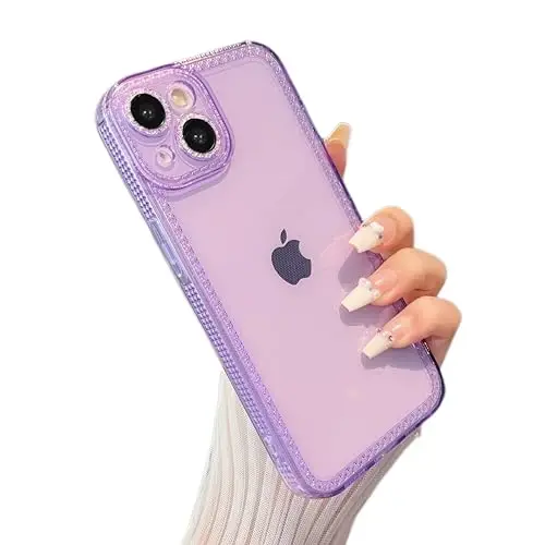 ZTOFERA Designed for iPhone 15 6.1 inch,Sparkly Cute Clear Case for Women Girls,Glitter Bling Flexible Soft TPU Silicone Bumper Protective Cover for iPhone 15,Purple 