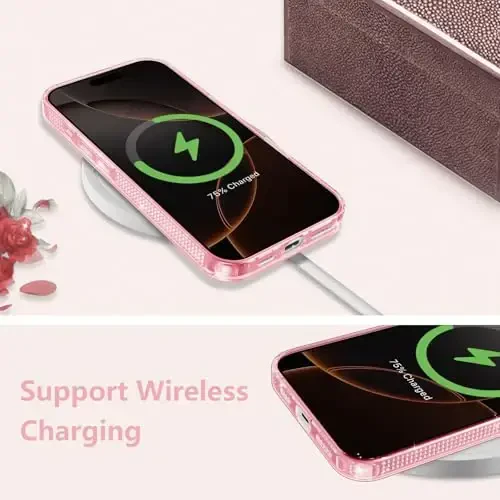 ZTOFERA Designed for iPhone 15 Pro Max 6.7 inch,Sparkly Cute Clear Case for Women Girls,Glitter Bling Flexible Soft TPU Silicone Bumper Protective Cover for iPhone 15 Pro Max,Pink - 4