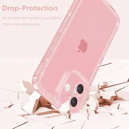 ZTOFERA Designed for iPhone 16 6.1 inch,Sparkly Cute Clear Case for Women Girls,Glitter Bling Flexible Soft TPU Silicone Bumper Protective Cover for iPhone 16,Pink - 5