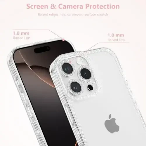 ZTOFERA Designed for iPhone 16 Pro 6.3 inch,Sparkly Cute Clear Case for Women Girls,Glitter Bling Flexible Soft TPU Silicone Bumper Protective Cover for iPhone 16 Pro,Clear - 2