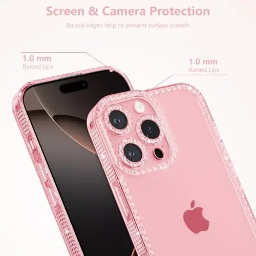 ZTOFERA Designed for iPhone 16 Pro 6.3 inch,Sparkly Cute Clear Case for Women Girls,Glitter Bling Flexible Soft TPU Silicone Bumper Protective Cover for iPhone 16 Pro,Pink - ZTOFERA (1)