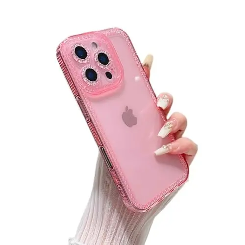 ZTOFERA Designed for iPhone 16 Pro 6.3 inch,Sparkly Cute Clear Case for Women Girls,Glitter Bling Flexible Soft TPU Silicone Bumper Protective Cover for iPhone 16 Pro,Pink 