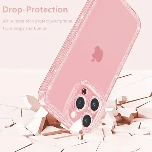 ZTOFERA Designed for iPhone 16 Pro Max 6.9 inch,Sparkly Cute Clear Case for Women Girls,Glitter Bling Flexible Soft TPU Silicone Bumper Protective Cover for iPhone 16 Pro Max,Pink - 5