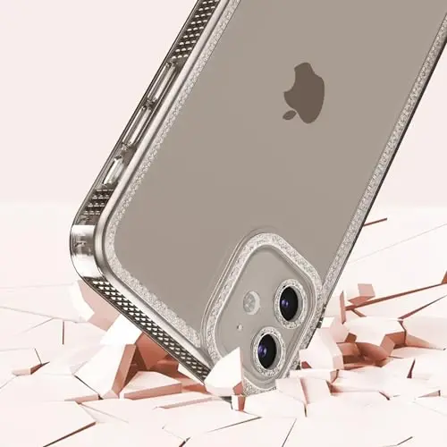 ZTOFERA iPhone 12 6.1 dyuym uchun mo'ljallangan, Ayollar qizlar uchun yoqimli shaffof g'ilof, iPhone 12 uchun jozibali yaltiroq moslashuvchan yumshoq TPU silikon bamper himoya qopqog'i, kulrang - 3