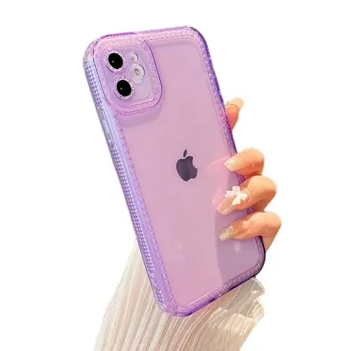 ZTOFERA iPhone 12 6.1 dyuym uchun mo'ljallangan, ayollar qizlar uchun yoqimli tiniq g'ilof, iPhone 12 uchun yorqin yaltiroq moslashuvchan yumshoq TPU silikon bamper himoya qopqog'i, binafsha 