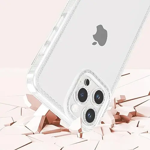 ZTOFERA iPhone 13 Pro Max 6.7 dyuym uchun mo'ljallangan, Ayollar qizlar uchun yoqimli tiniq g'ilof, iPhone 13 Pro Max uchun jozibali yaltiroq moslashuvchan yumshoq TPU silikon bamper himoya qopqog'i, Tiniq - 4