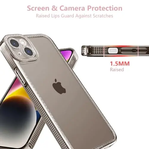 ZTOFERA iPhone 14 6.1 dyuym uchun mo'ljallangan, ayollar qizlar uchun yoqimli shaffof g'ilof, iPhone 14 uchun yorqin yaltiroq moslashuvchan yumshoq TPU silikon bamper himoya qopqog'i, kulrang - ZTOFERA (1)