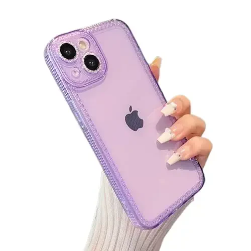 ZTOFERA iPhone 14 Plus/15 Plus 6.7 dyuym uchun mo'ljallangan, ayollar va qizlar uchun yorqin chiroyli tiniq g'ilof, iPhone 14 Plus/15 Plus uchun jilvali moslashuvchan yumshoq TPU silikon bamper himoya qopqog'i, binafsha 