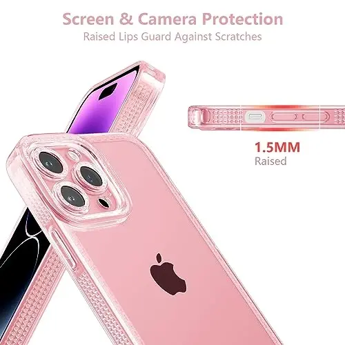 ZTOFERA iPhone 14 Pro Max 6.7 dyuym uchun mo'ljallangan, Ayollar qizlar uchun yoqimli tiniq g'ilof, iPhone 14 Pro Max uchun yaltiroq jilosiz moslashuvchan yumshoq TPU silikon bamper himoya qopqog'i, pushti - 2