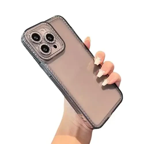 ZTOFERA iPhone 15 Pro 6.1 dyuym uchun mo'ljallangan, Ayollar qizlar uchun yorqin chiroyli shaffof g'ilof, iPhone 15 Pro uchun yaltiroq yumshoq TPU silikon bamper himoya qopqog'i, kulrang 