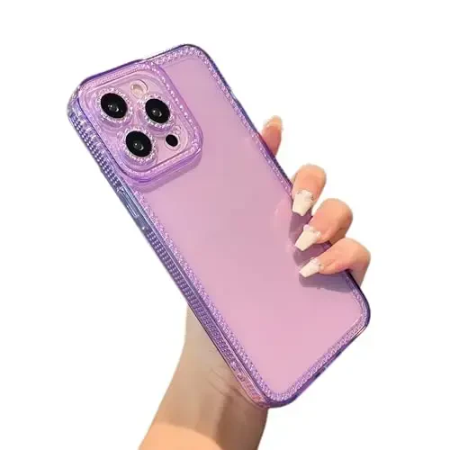 ZTOFERA iPhone 15 Pro 6.1 dyuym uchun mo'ljallangan, ayollar qizlar uchun yorqin jozibali shaffof g'ilof, iPhone 15 Pro uchun yaltiroq moslashuvchan yumshoq TPU silikon bamper himoya qopqog'i, binafsha - ZTOFERA