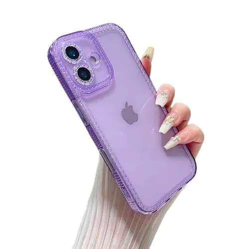 ZTOFERA iPhone 16 6.1 dyuym uchun mo'ljallangan, ayollar qizlar uchun yorqin binafsha rangli chiroyli g'ilof, iPhone 16 uchun yaltiroq moslashuvchan yumshoq TPU silikon bamper himoya qopqog'i, binafsha 