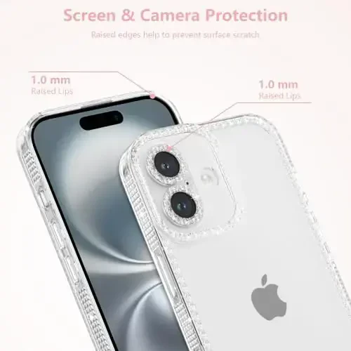 ZTOFERA iPhone 16 6.1 dyuym uchun mo'ljallangan, ayollar qizlar uchun yorqin chiroyli tiniq g'ilof, iPhone 16 uchun yaltiroq moslashuvchan yumshoq TPU silikon bamper himoya qopqog'i, tiniq - 2