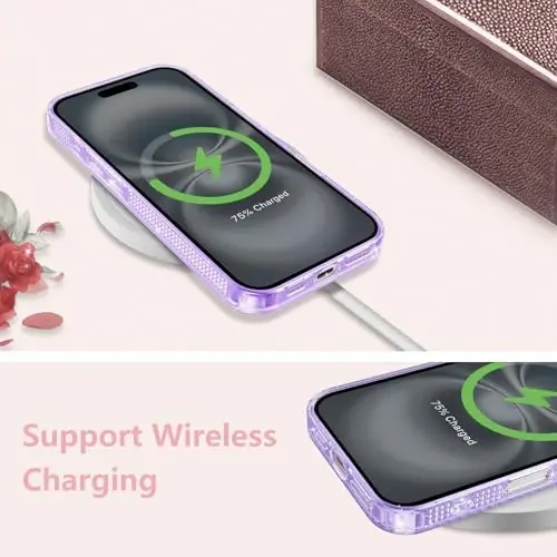 ZTOFERA iPhone 16 Plus 6.7 dyuym uchun mo'ljallangan, ayollar qizlar uchun yorqin chiroyli binafsha rangli g'ilof, iPhone 16 Plus uchun yaltiroq moslashuvchan yumshoq TPU silikon bamper himoya qopqog'i, binafsha rang - 4