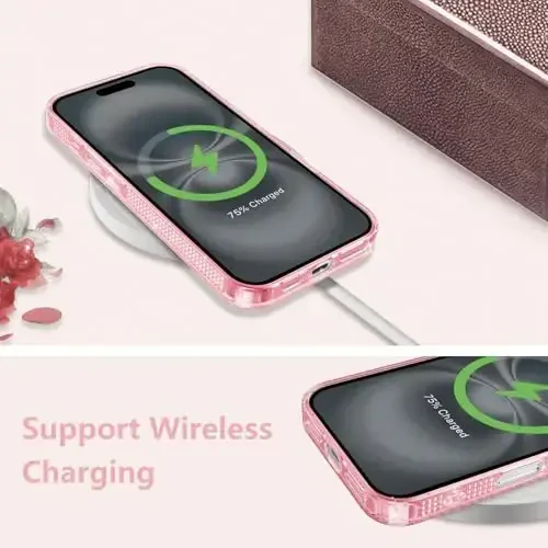 ZTOFERA iPhone 16 Plus 6.7 dyuym uchun mo'ljallangan, ayollar qizlar uchun yorqin chiroyli tiniq g'ilof, iPhone 16 Plus uchun yaltiroq moslashuvchan yumshoq TPU silikon bamper himoya qopqog'i, pushti - 4