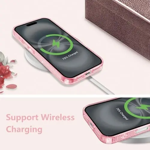 ZTOFERA iPhone 16 Plus 6.7 dyuym uchun mo'ljallangan, ayollar qizlar uchun yorqin chiroyli tiniq g'ilof, iPhone 16 Plus uchun yaltiroq moslashuvchan yumshoq TPU silikon bamper himoya qopqog'i, pushti - 4