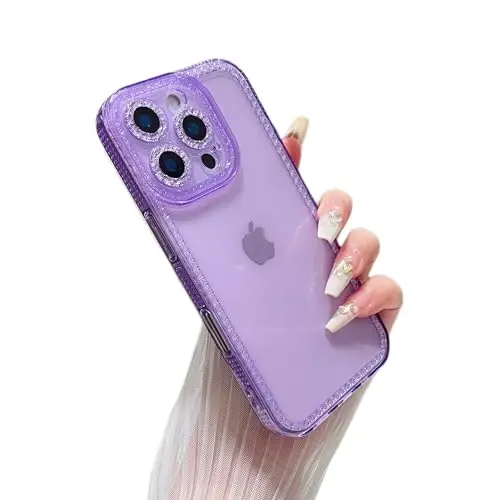 ZTOFERA iPhone 16 Pro 6.3 dyuym uchun mo'ljallangan, ayollar qizlar uchun yorqin chiroyli binafsha rangli g'ilof, iPhone 16 Pro uchun yaltiroq moslashuvchan yumshoq TPU silikon bamper himoya qopqog'i, binafsha rang 