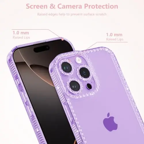 ZTOFERA iPhone 16 Pro 6.3 dyuym uchun mo'ljallangan, ayollar qizlar uchun yorqin chiroyli binafsha rangli g'ilof, iPhone 16 Pro uchun yaltiroq moslashuvchan yumshoq TPU silikon bamper himoya qopqog'i, binafsha rang - 2