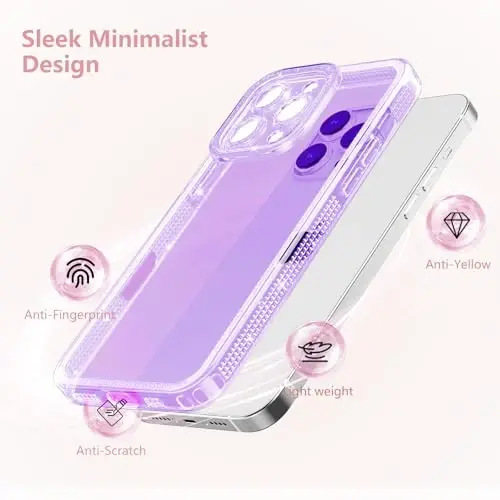 ZTOFERA iPhone 16 Pro 6.3 dyuym uchun mo'ljallangan, ayollar qizlar uchun yorqin chiroyli binafsha rangli g'ilof, iPhone 16 Pro uchun yaltiroq moslashuvchan yumshoq TPU silikon bamper himoya qopqog'i, binafsha rang - 3