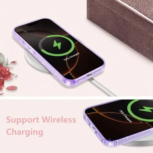 ZTOFERA iPhone 16 Pro 6.3 dyuym uchun mo'ljallangan, ayollar qizlar uchun yorqin chiroyli binafsha rangli g'ilof, iPhone 16 Pro uchun yaltiroq moslashuvchan yumshoq TPU silikon bamper himoya qopqog'i, binafsha rang - 4