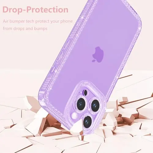 ZTOFERA iPhone 16 Pro 6.3 dyuym uchun mo'ljallangan, ayollar qizlar uchun yorqin chiroyli binafsha rangli g'ilof, iPhone 16 Pro uchun yaltiroq moslashuvchan yumshoq TPU silikon bamper himoya qopqog'i, binafsha rang - 5