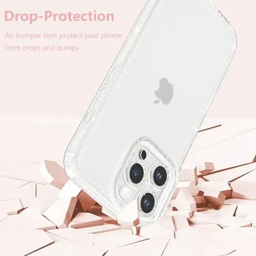 ZTOFERA iPhone 16 Pro Max 6.9 dyuym uchun mo'ljallangan, ayollar qizlar uchun yorqin chiroyli shaffof g'ilof, iPhone 16 Pro Max uchun yaltiroq moslashuvchan yumshoq TPU silikon bamper himoya qopqog'i, shaffof - 5