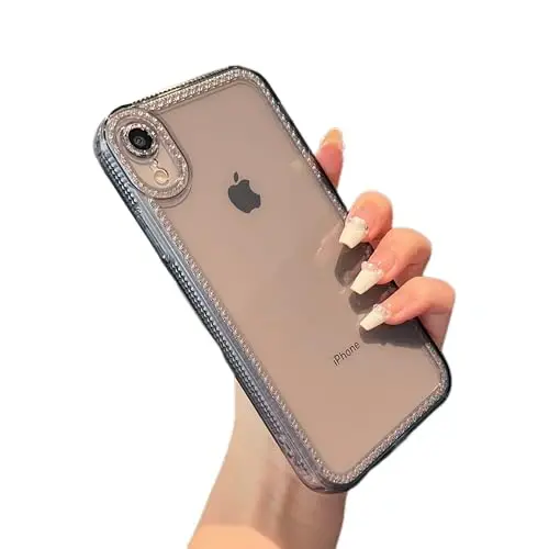 ZTOFERA iPhone XR 6.1 dyuym uchun mo'ljallangan, ayollar qizlar uchun yoqimli shaffof g'ilof, iPhone XR uchun yorqin yaltiroq moslashuvchan yumshoq TPU silikon bamper himoya qopqog'i, kulrang 