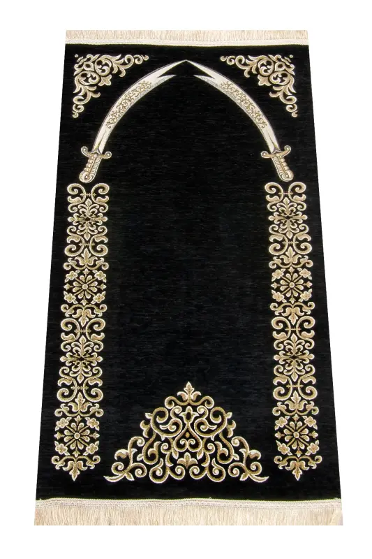 Zulfikar Patterned Ultra Plus Black Chenille Rug 1 - İHVAN