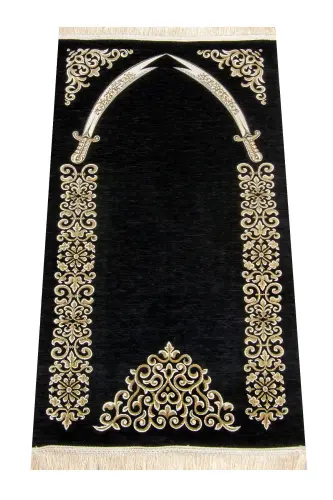 Zulfikar Patterned Ultra Plus Black Chenille Rug 1 - 5