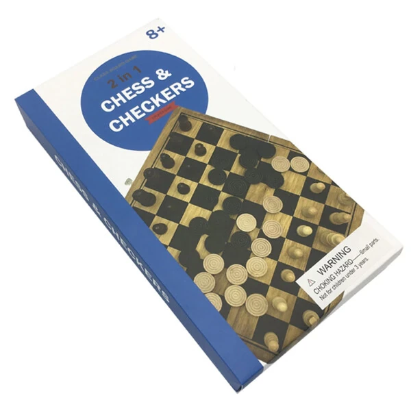 Zummy Natural Wooden 2 in 1 Chess and Checkers Game Puzzle - Mini Size - ZUMMY (1)