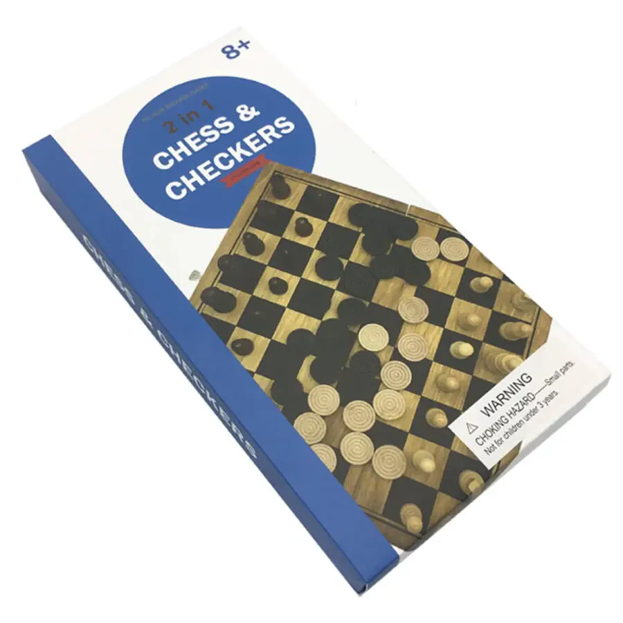 Zummy Natural Wooden 2 in 1 Chess and Checkers Game Puzzle - Mini Size - 2