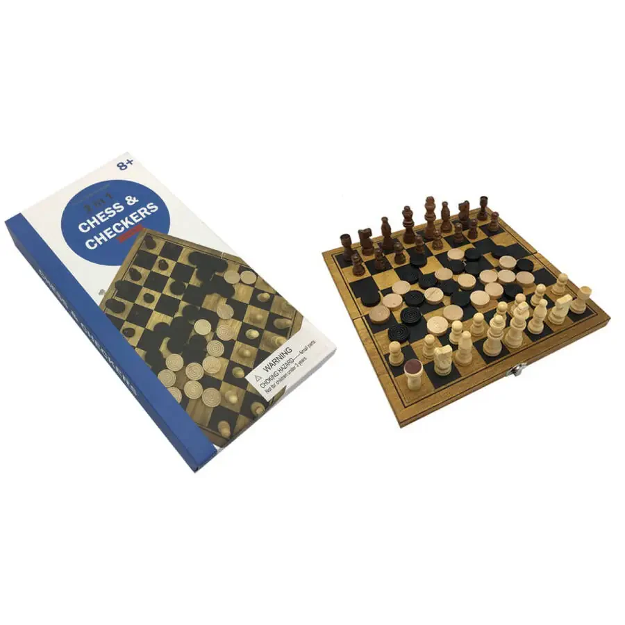 Zummy Natural Wooden 2 in 1 Chess and Checkers Game Puzzle - Mini Size - 3