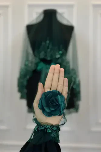 Zumrad yashil olov naqshli kelinlik fatiha to'plami, tangachali munchoqli suv toshli xina fatiha to'plami 6 qism - Yashil - 5