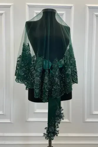 Zumrad Yashil VİP Deluxe Kelin Duvagi Seti-Zumrad Yashil - 4