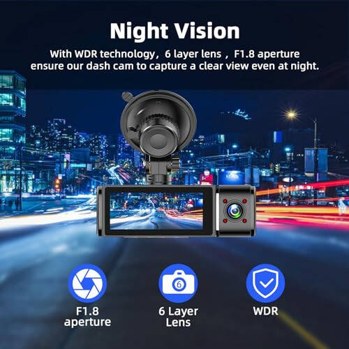 Zunfly Dual Dash Cam Front and Inside, with 64G SD Card, FHD 1080P Car Dash Camera, 3.16’’IPS Screen, Loop Recording, Night Vision, WDR, Parking Mode, Car Cam for Drivers S1 Pro - 3