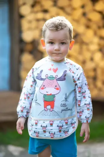 Zürafa Ve Geyik Desen Kollu Cepli Bebek Mama Önlüğü - 3