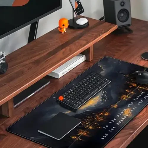 Starry Night Mountain Desk Pad Mat Moon Oil Painting XXL Black Mouse Pad for Gaming Deskpad, Aesthetic Moon and Stars Mousepad Xxl for Laptop Computer Mouse Game Keyboard Mat, 31.5 X 15.8 In - 5